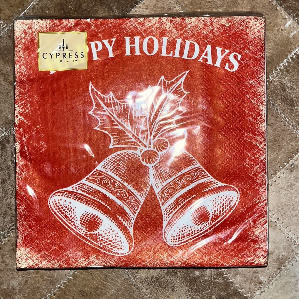 20 Luncheon Napkins Happy Holidays Christmas Bells